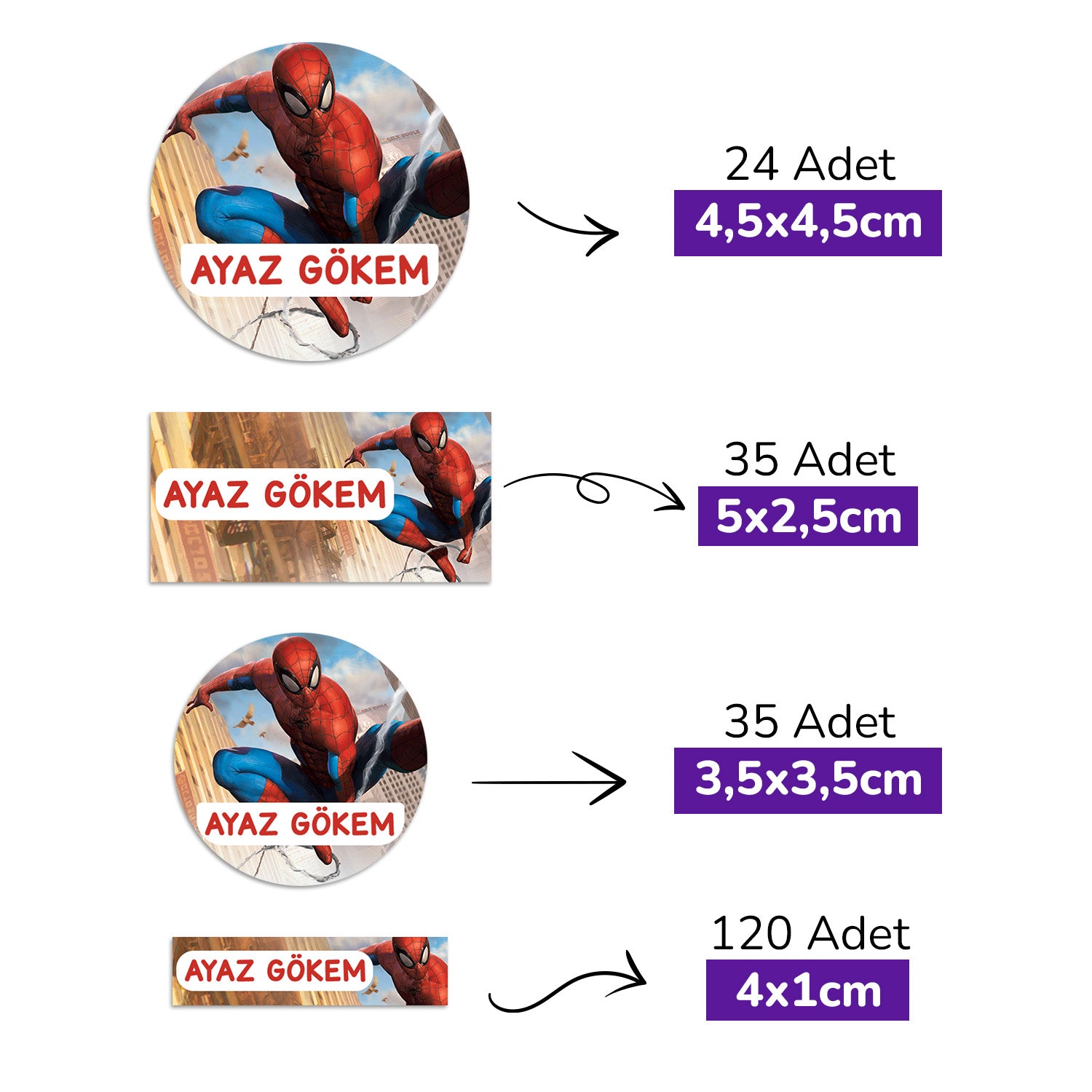 214 Adet Ağ Kahramanı Temalı Kişiye Özel İsimli Okul Etiketi
