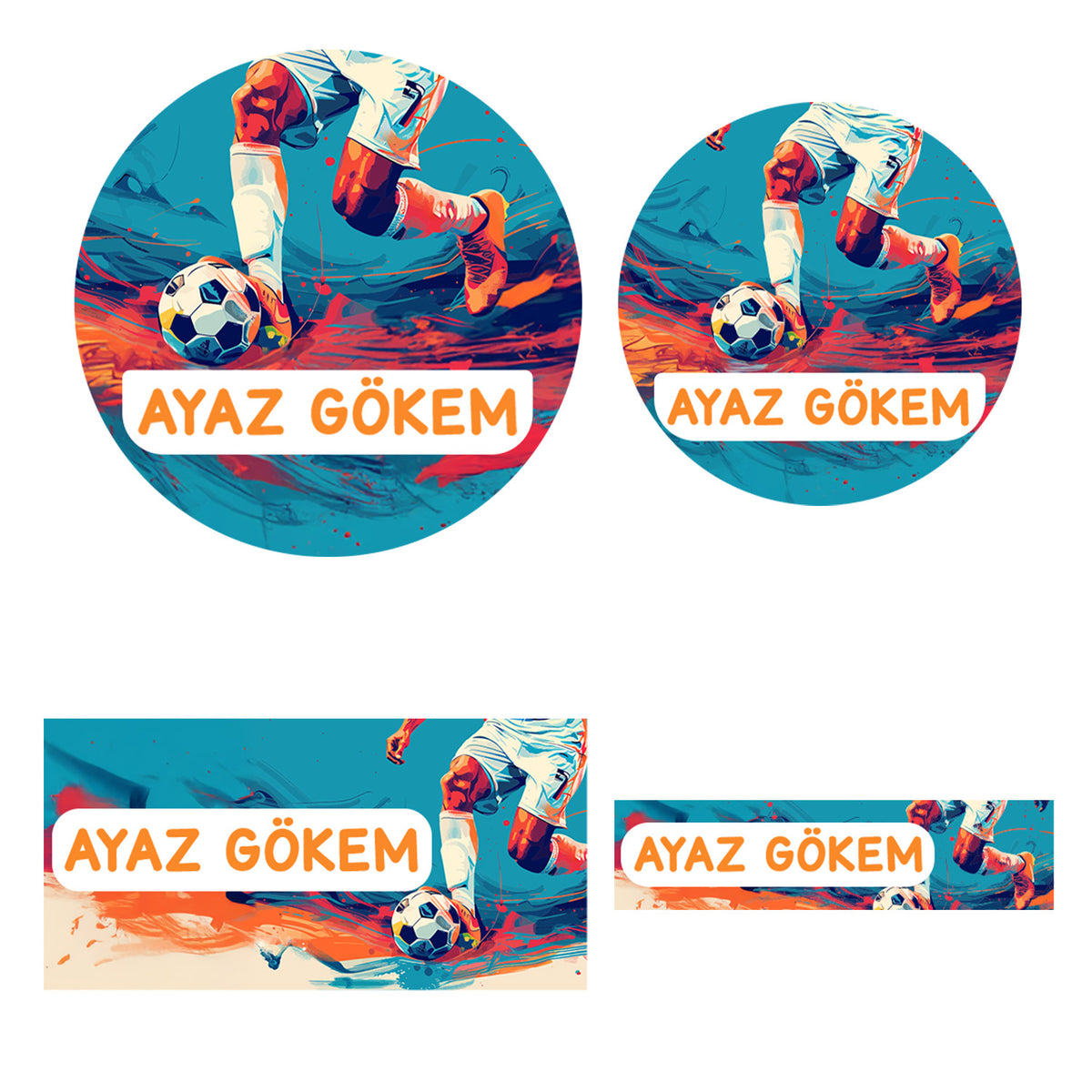 214 Adet Futbol Temalı Kişiye Özel İsimli Okul Etiketi
