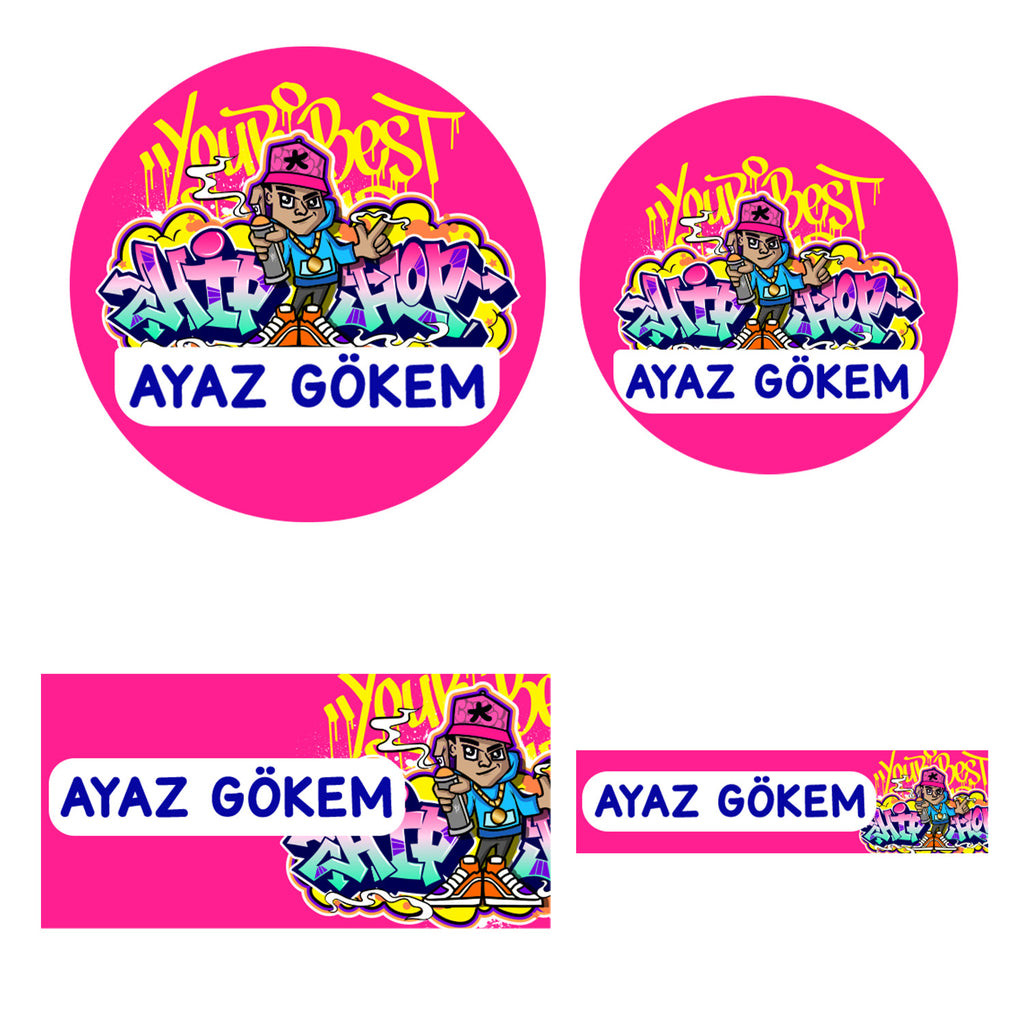 214 Adet Graffiti Temalı Kişiye Özel İsimli Okul Etiketi