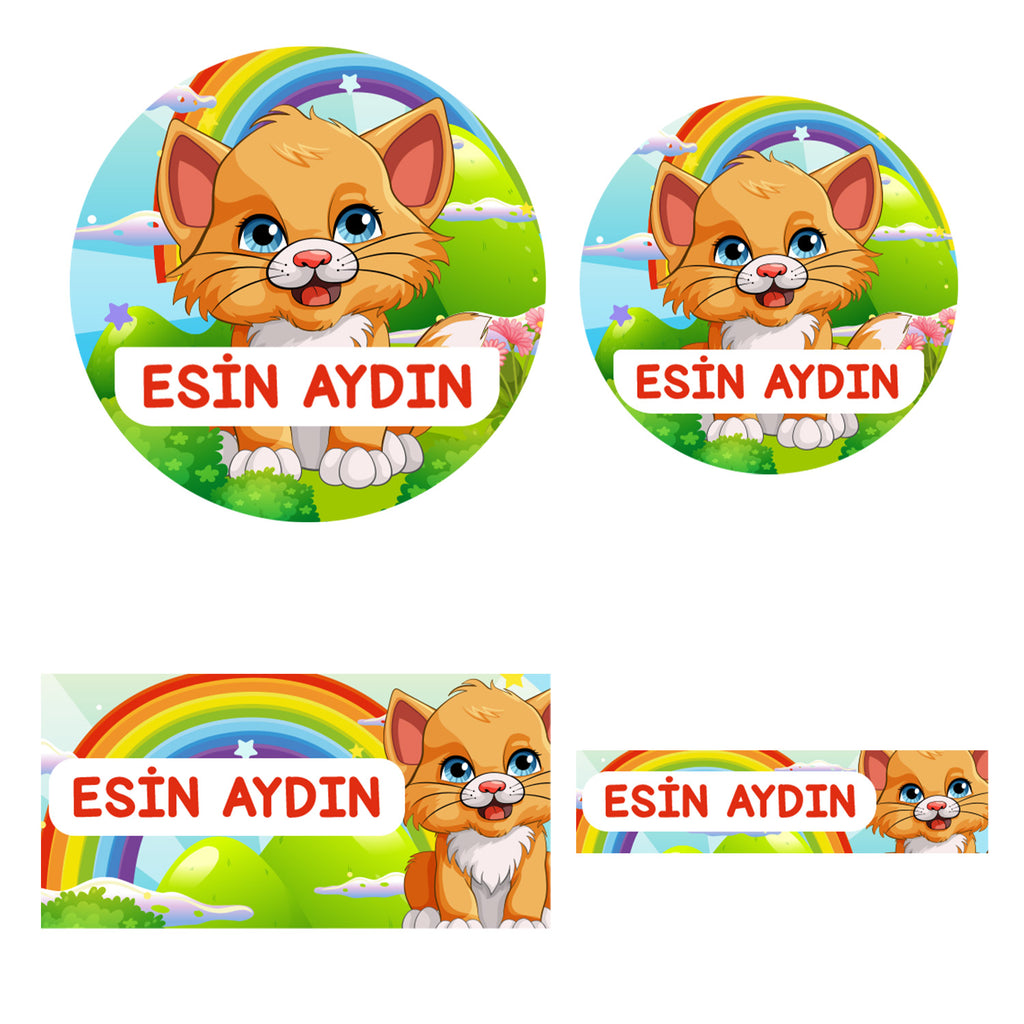 214 Adet Kedi Temalı Kişiye Özel İsimli Okul Etiketi