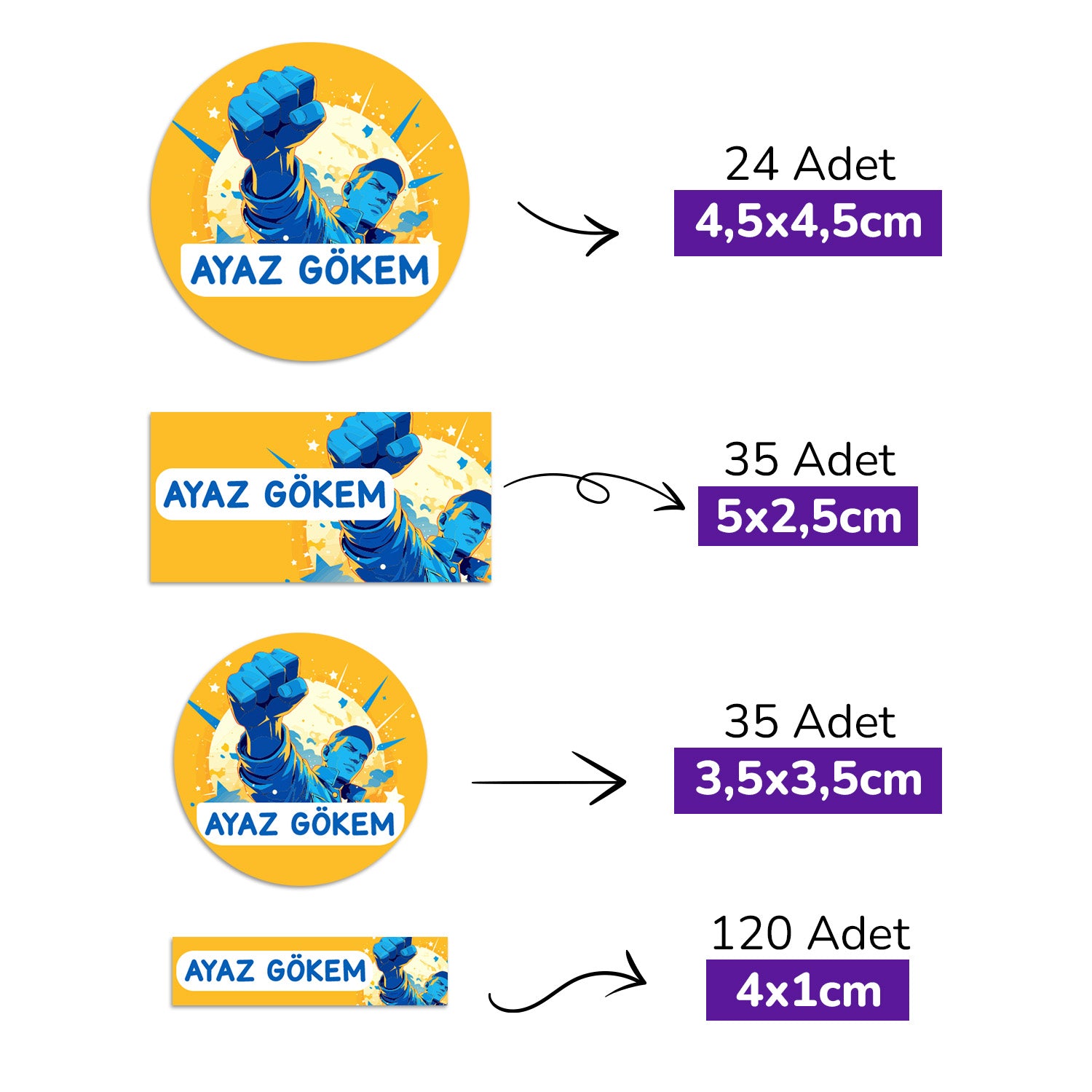 214 Adet Man Power Temalı Kişiye Özel İsimli Okul Etiketi