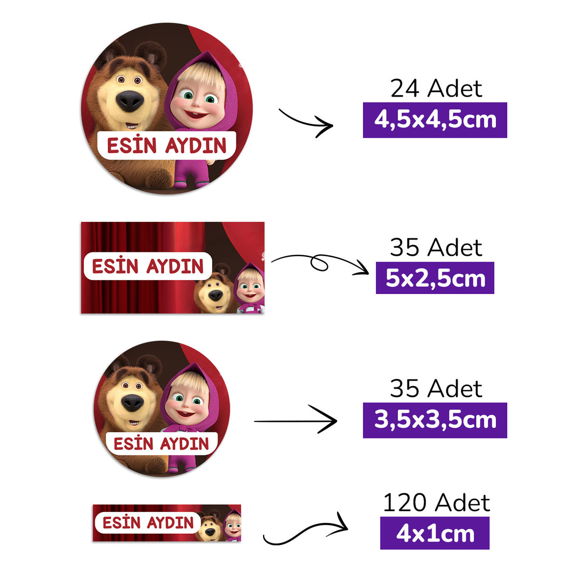 214 Adet Minik Kız ve Ayı Temalı Kişiye Özel İsimli Okul Etiketi