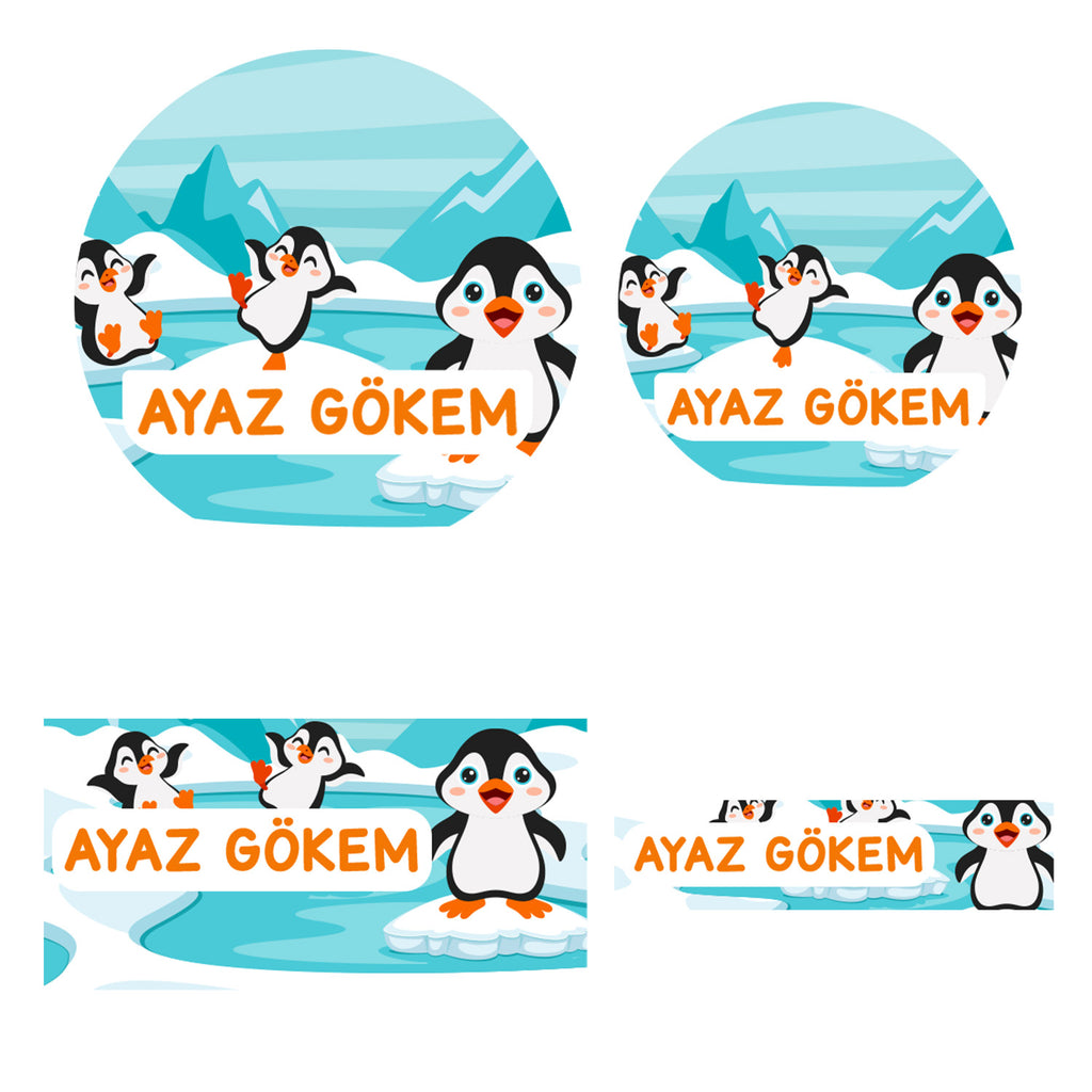 214 Adet Penguen Temalı Kişiye Özel İsimli Okul Etiketi