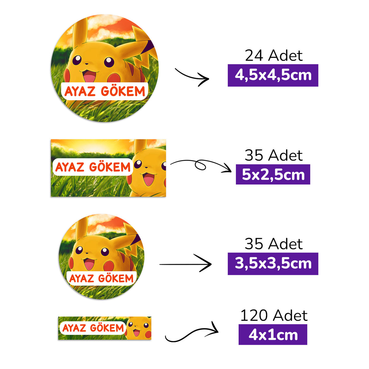214 Adet Sarı Şimşek Temalı Kişiye Özel İsimli Okul Etiketi