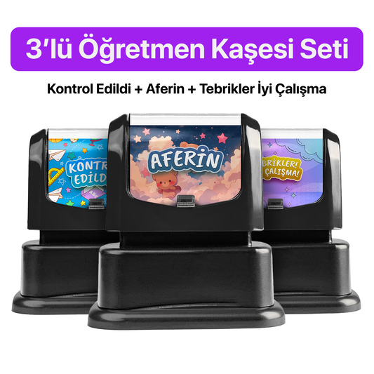 Öğretmen Kaşesi Seti - Kontrol Edildi + Aferin + Tebrikler İyi Çalışma