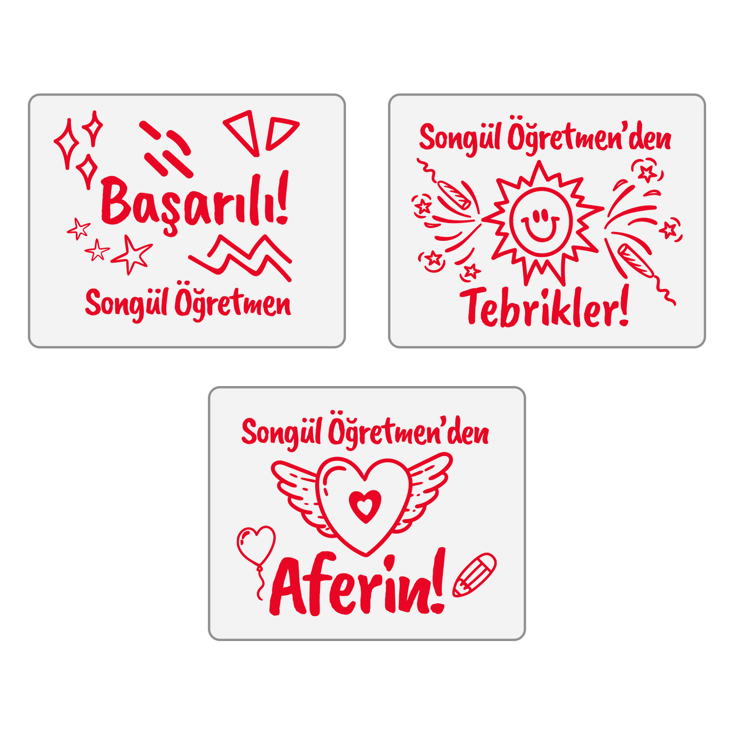 Öğretmen Kaşesi Seti - Aferin + Başarılı + Tebrikler