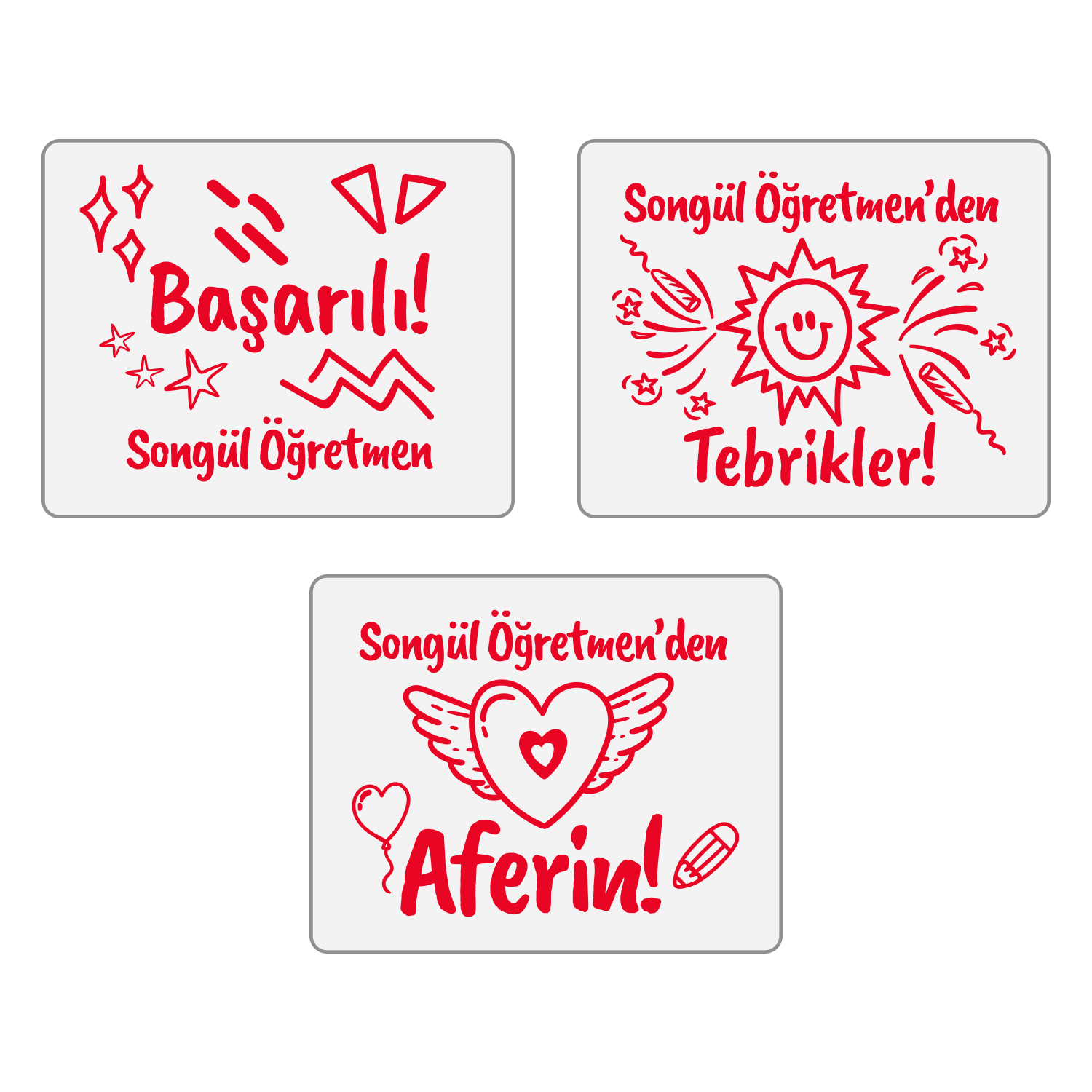 Öğretmen Kaşesi Seti - Aferin + Başarılı + Tebrikler