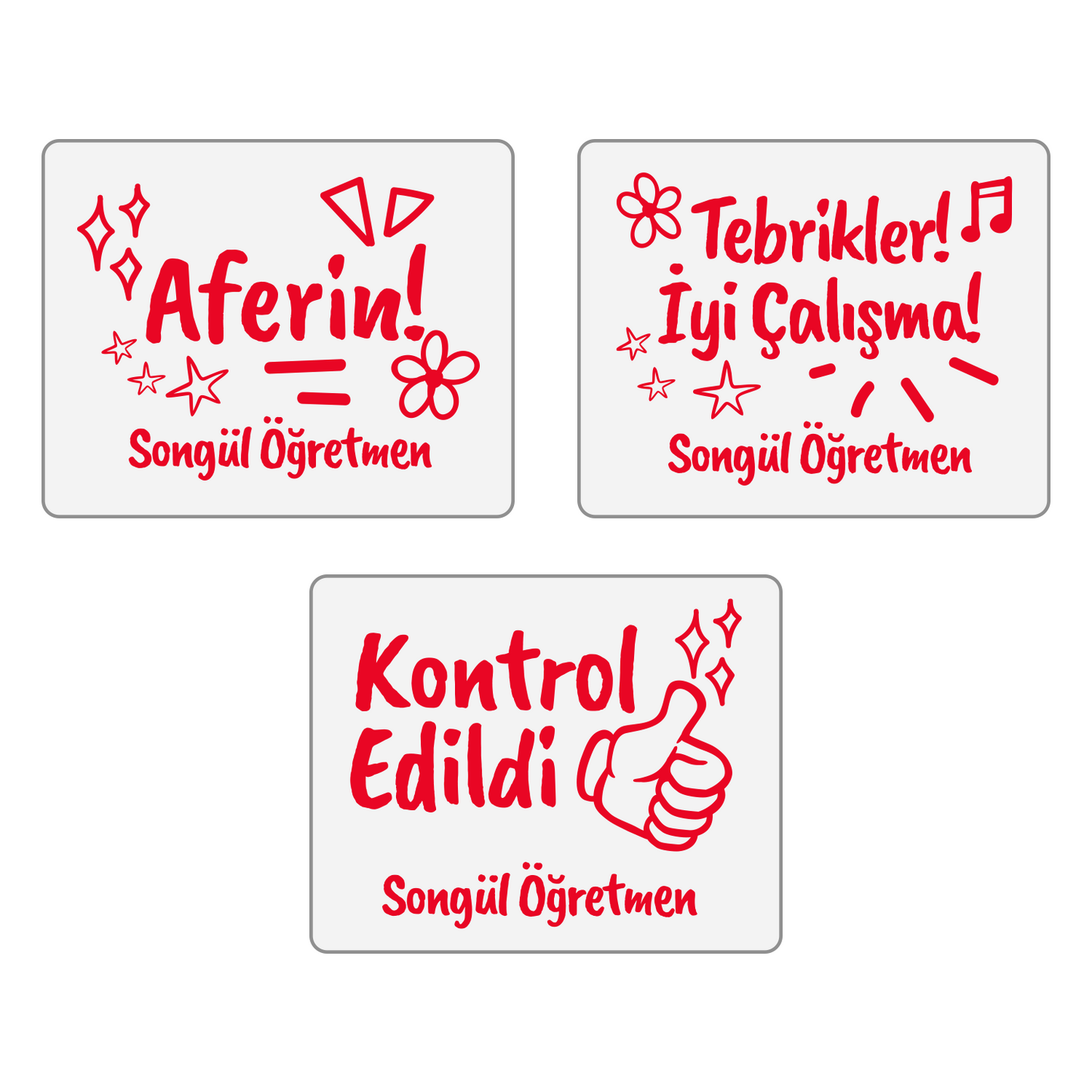 Öğretmen Kaşesi Seti - Kontrol Edildi + Aferin + Tebrikler İyi Çalışma